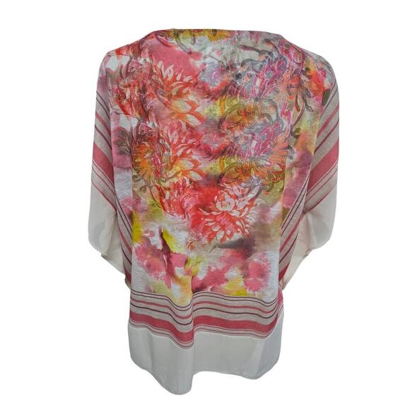 Chico's 3(XL) Top Tunic Pink Yellow Flowers Floral Flowy Stretch Sleeveless - Picture 3 of 6